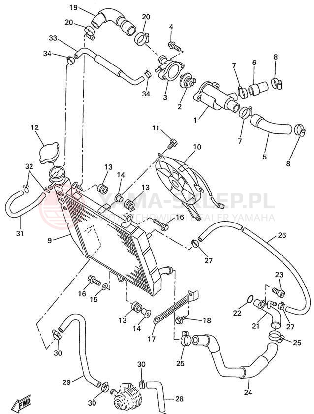 Schemat "Układ chlodzenia" do Yamaha R1 YZFR1L/YZFR1LC