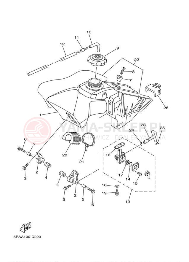 Schemat "zbiornik paliwa" do Yamaha YZ85 YZ85T