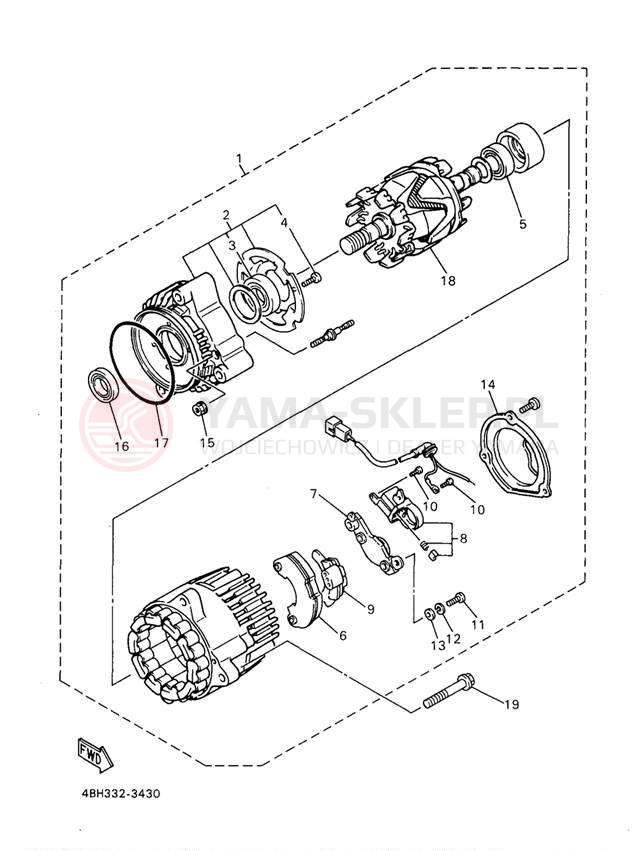 Schemat "prądnica" do Yamaha YZF1000RJC/YZF1000RJ