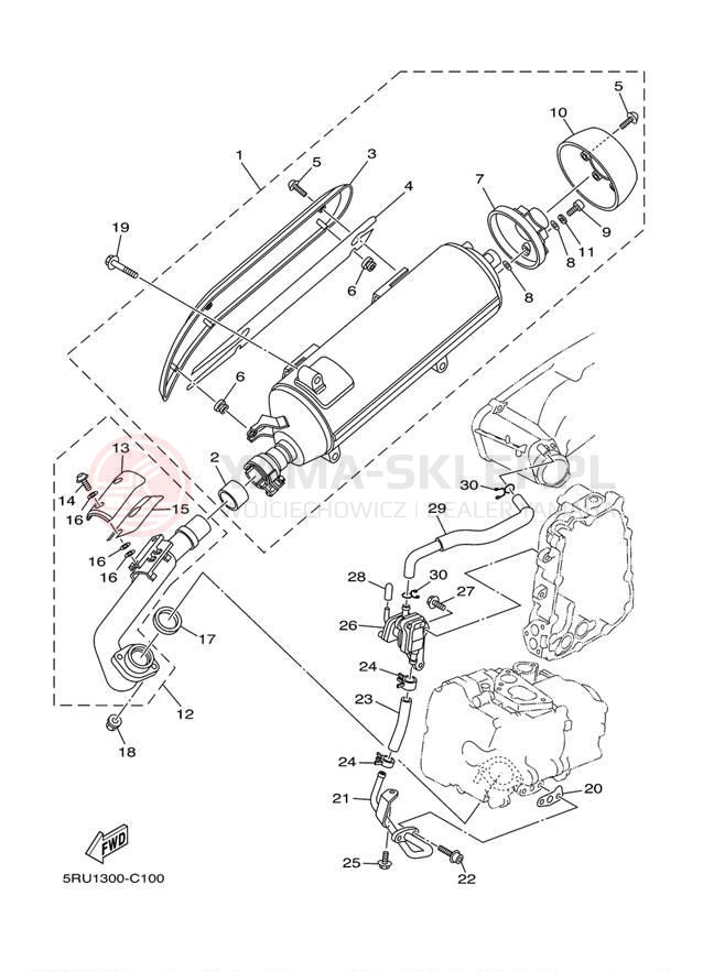 Schemat "Wydech końcowy" do Yamaha MAJESTY YP400T