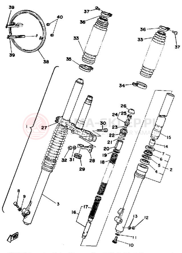 Schemat "Amortyzatory przód" do Yamaha YZ400F