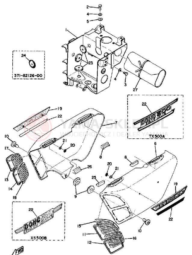 Schemat "Obudowa akumulatora - owiewka boczna" do Yamaha TX500