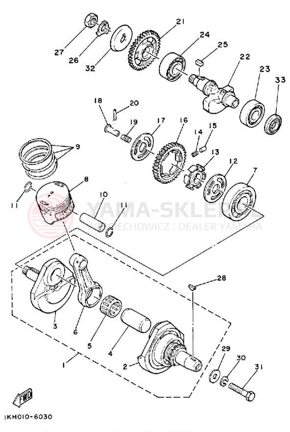 Schemat "Wał korbowy, tłok" do Yamaha TT225T