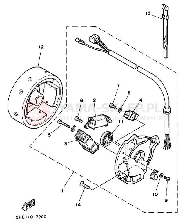 Schemat "prądnica" do Yamaha CE50ET
