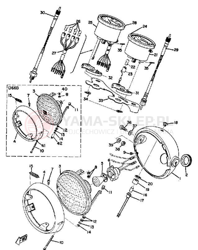 Schemat "Lampa przód i licznik" do Yamaha DS6C