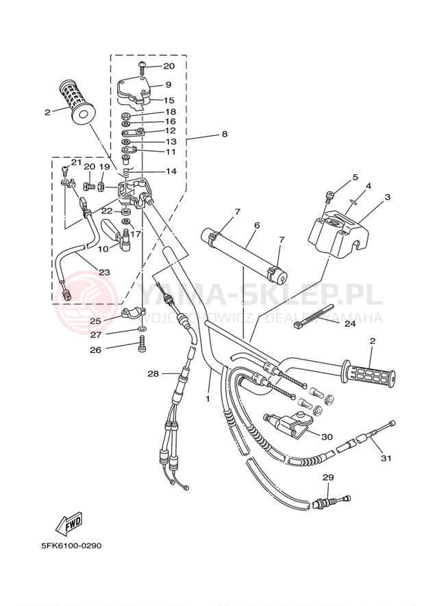 Schemat "Kierownica i osprzęt" do Yamaha BANSHEE YFZ350N