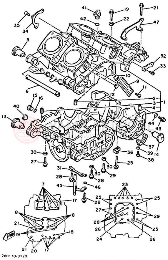 Schemat "Obudowa silnika - cylinder" do Yamaha XVZ12TK
