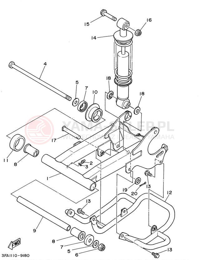 Schemat "wahacz, zawieszenie tył" do Yamaha BREEZE YFA1PC/YFA1P