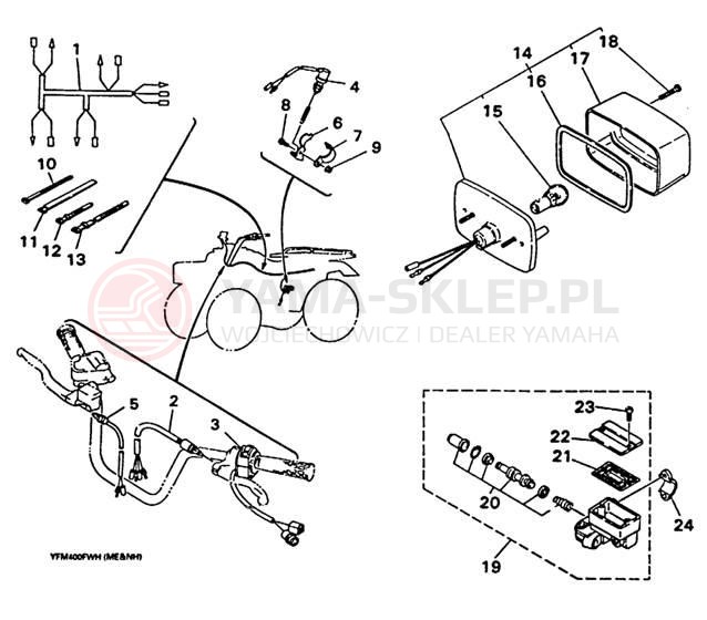 Schemat "Oświetlenie tył" do Yamaha KODIAK 4WD YFM400FWH_