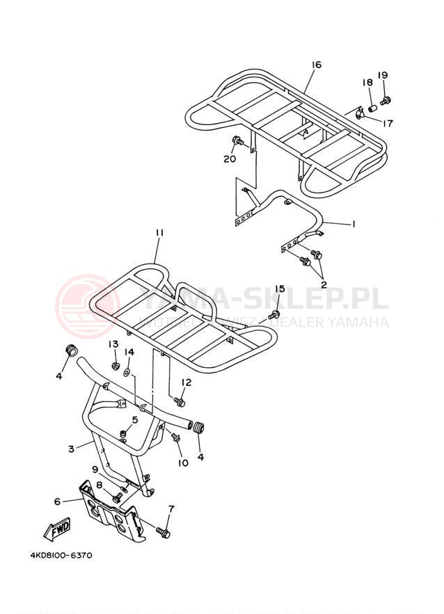 Schemat "osłona / stelaż" do Yamaha TIMBERWOLF 4WD YFB250FWM