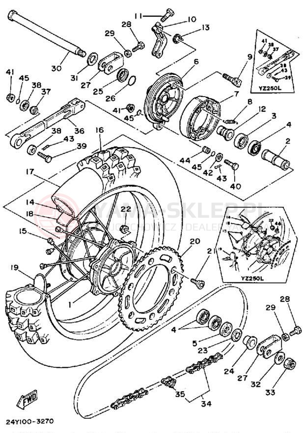 Schemat "Koło tył" do Yamaha YZ250K