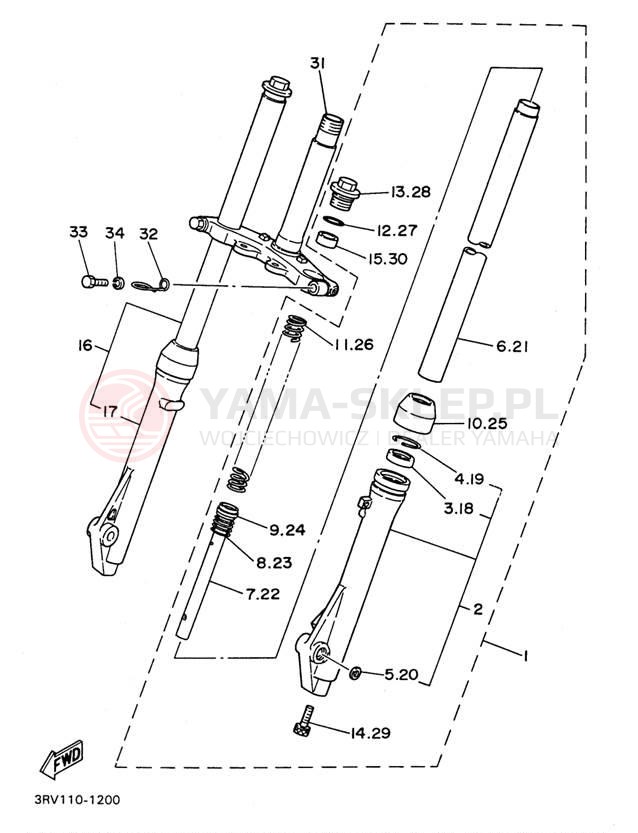Schemat "Amortyzatory przód" do Yamaha Y-ZINGER PW80H