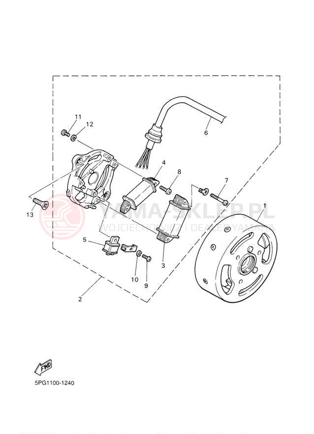 Schemat "prądnica" do Yamaha PW50 PW50T1