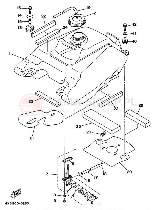 Schemat "zbiornik paliwa" do Yamaha WOLVERINE YFM35FXJ
