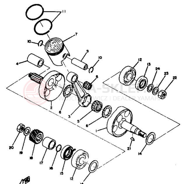 Schemat "Wał korbowy, tłok" do Yamaha HT1B/HT1BM