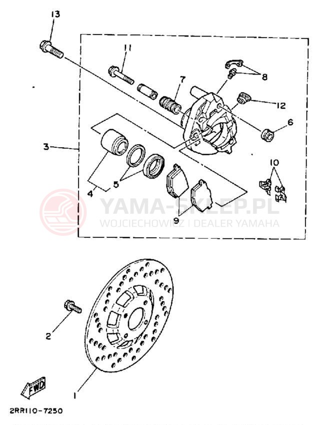Schemat "Zacisk hamulcowy + tarcza przód" do Yamaha YSR50U
