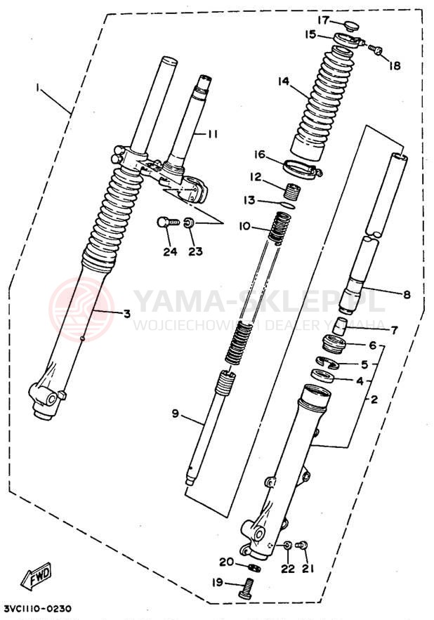 Schemat "Amortyzatory przód" do Yamaha RT180E
