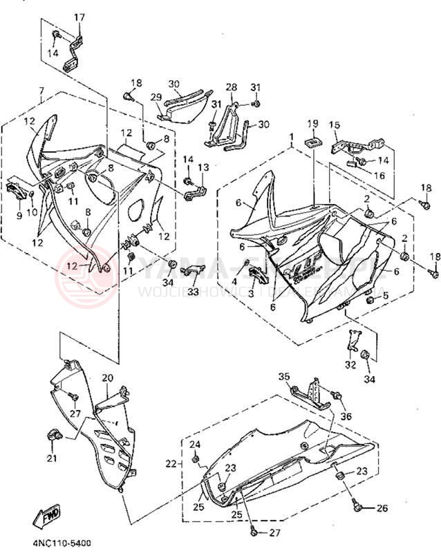 Schemat "elementy nadwozia" do Yamaha YZF600RGC