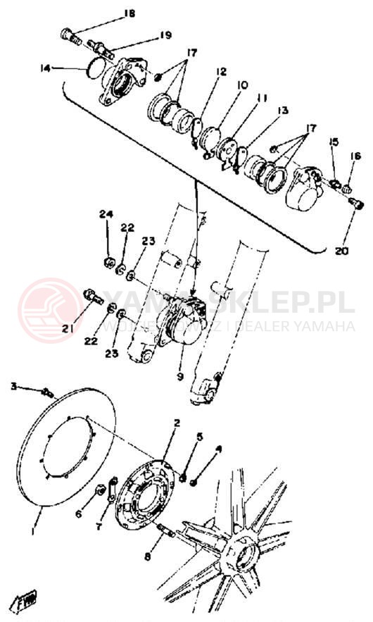 Schemat "Zacisk hamulcowy + tarcza przód" do Yamaha RD400C