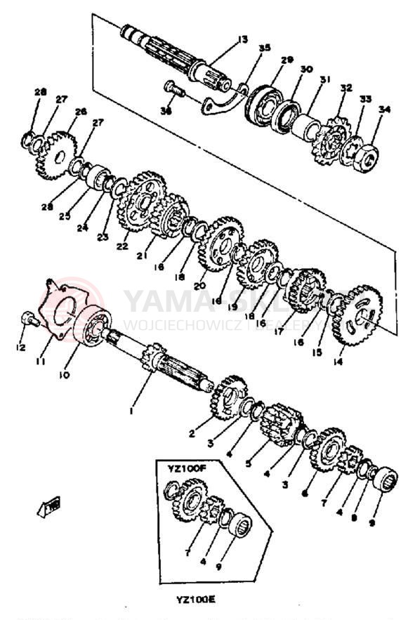 Schemat "Skrzynia biegów " do Yamaha YZ100E