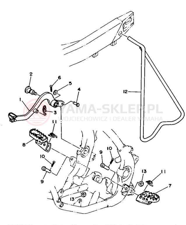 Schemat "Stopka postojowa i podnóżki" do Yamaha YZ125W