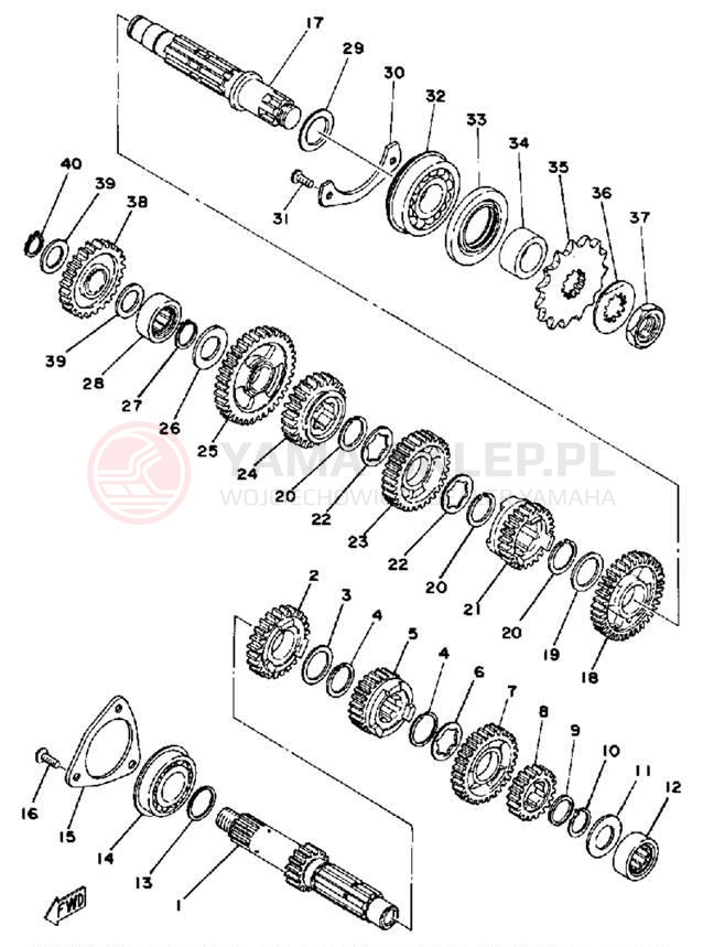 Schemat "Skrzynia biegów " do Yamaha DT250F