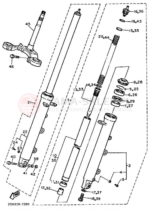 Schemat "Amortyzatory przód" do Yamaha FZR1000TC/FZR1000T