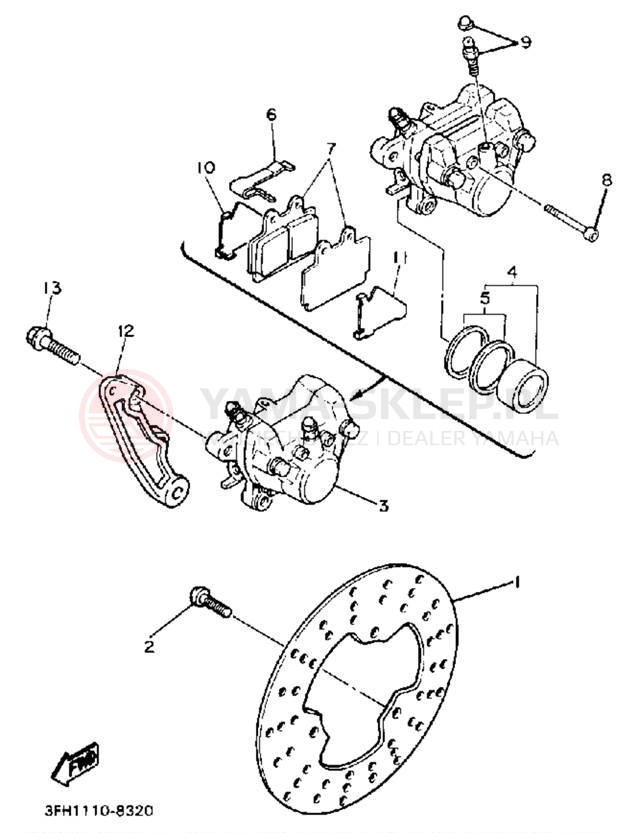 Schemat "Zacisk hamulcowy tylny" do Yamaha FZR400SWC