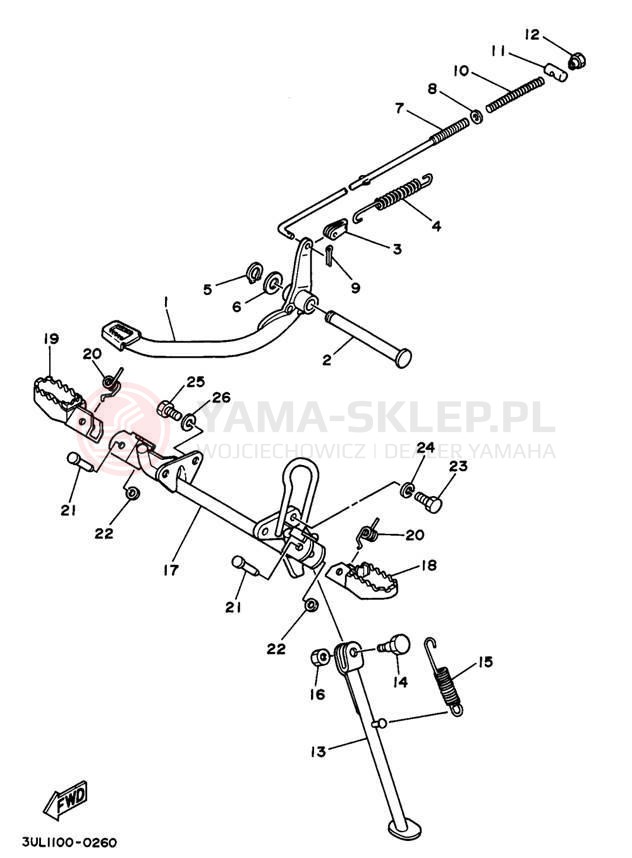 Schemat "Stopka postojowa i podnóżki" do Yamaha RT100K