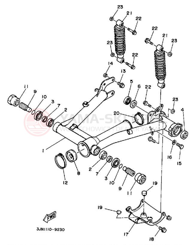 Schemat "wahacz, zawieszenie tył" do Yamaha PRO-4 PRO HAULER YFU1W