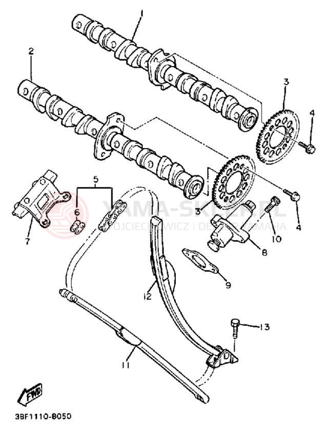 Schemat "Rozrząd - łańcuszek" do Yamaha FZR400SUC