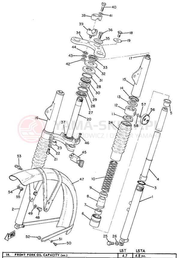 Schemat "Amortyzatory przód" do Yamaha L5TA