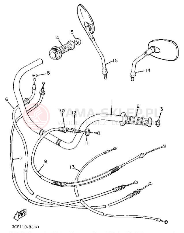 Schemat "Kierownica i osprzęt" do Yamaha VIRAGO 1100 XV1100U/XV1100UC