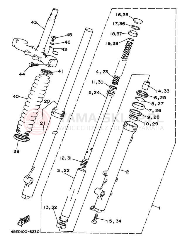 Schemat "Amortyzatory przód" do Yamaha SEROW XT225J/XT225JC
