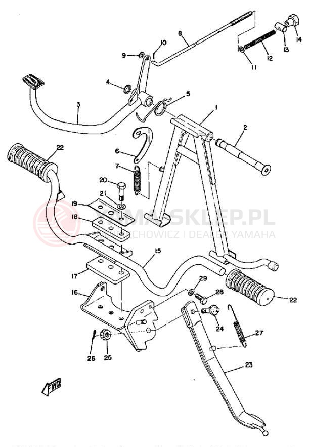 Schemat "Stopka postoj., dźw. Hamulca tył" do Yamaha RD125B