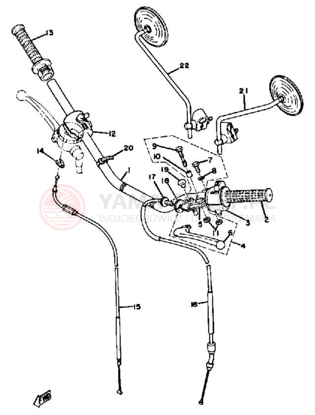 Schemat "Kierownica i osprzęt" do Yamaha XS650B