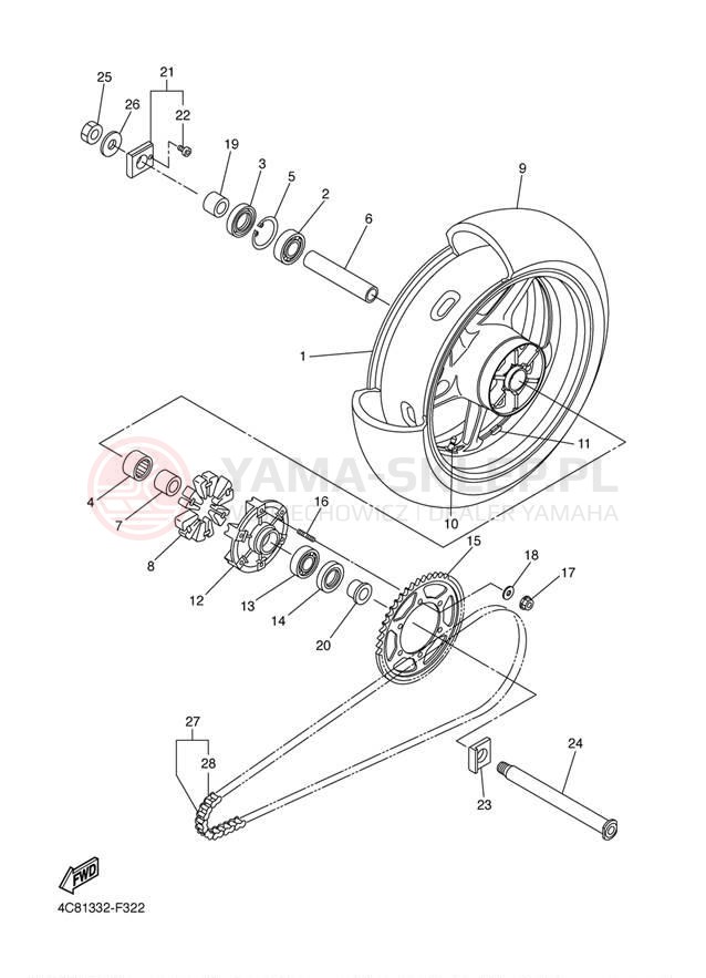 Schemat "Koło tył" do Yamaha R1 YZFR1W/YZFR1WC