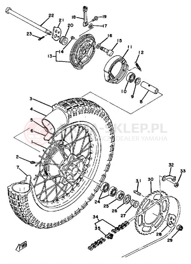 Schemat "Koło tył" do Yamaha DT250E/DT400E