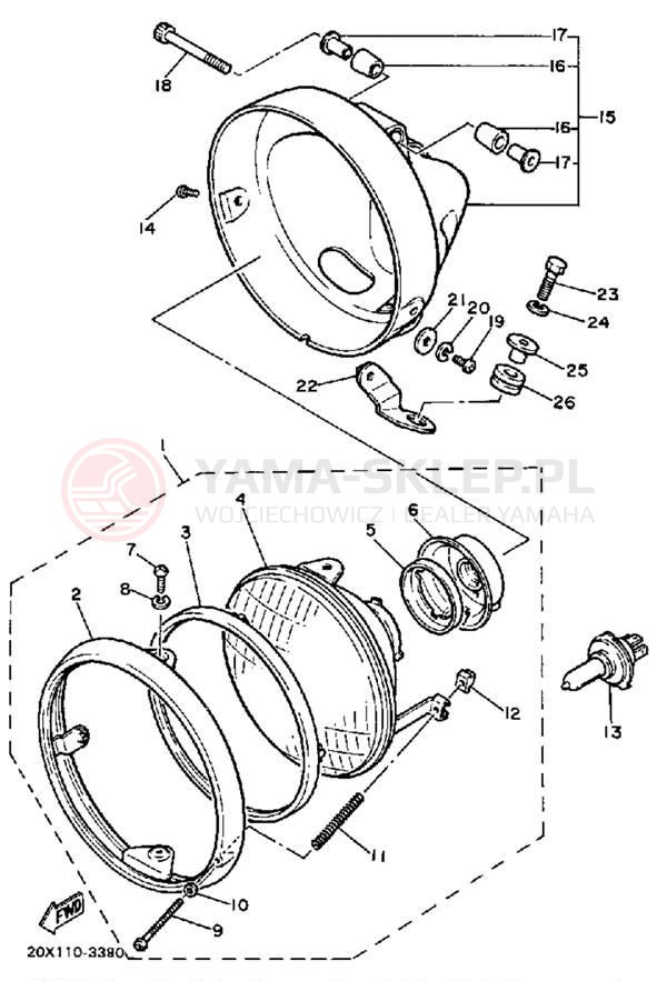 Schemat "Lampa przód" do Yamaha MIDNIGHT VIRAGO 750 XV750MK