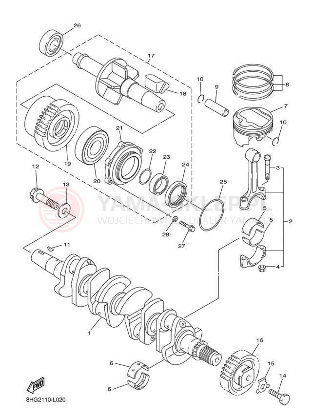 Schemat "Wał korbowy, tłok" do Yamaha APEX SE RX10PSDW/RX10PSDB