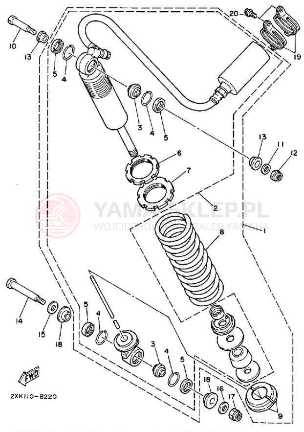 Schemat "zawieszenie tył" do Yamaha WARRIOR YFM350XB