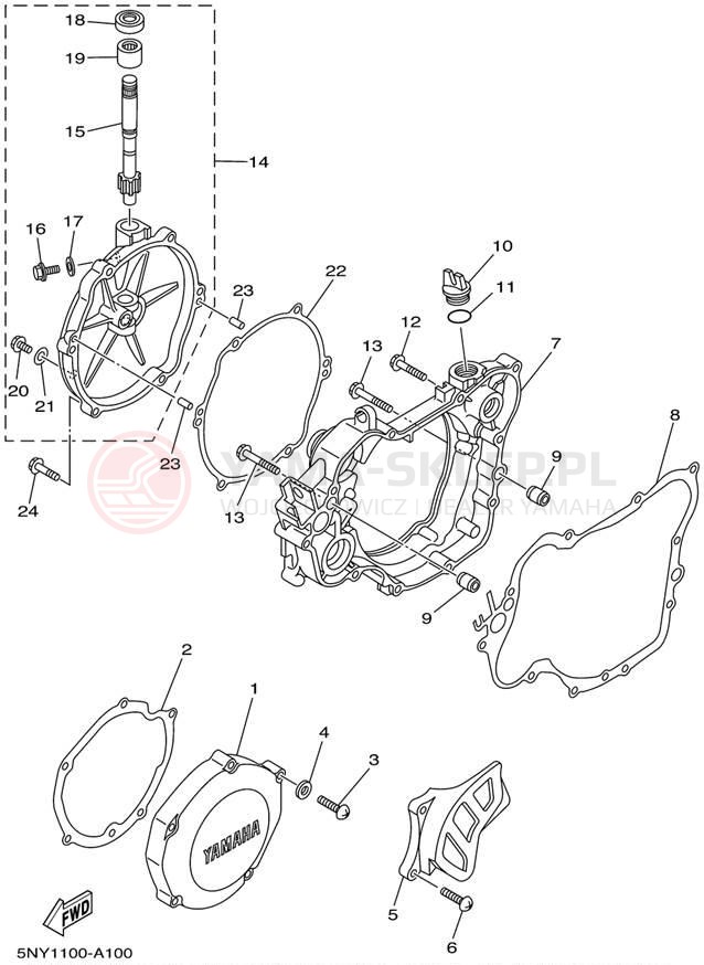 Schemat "Pokrywa silnika" do Yamaha YZ125 YZ125P