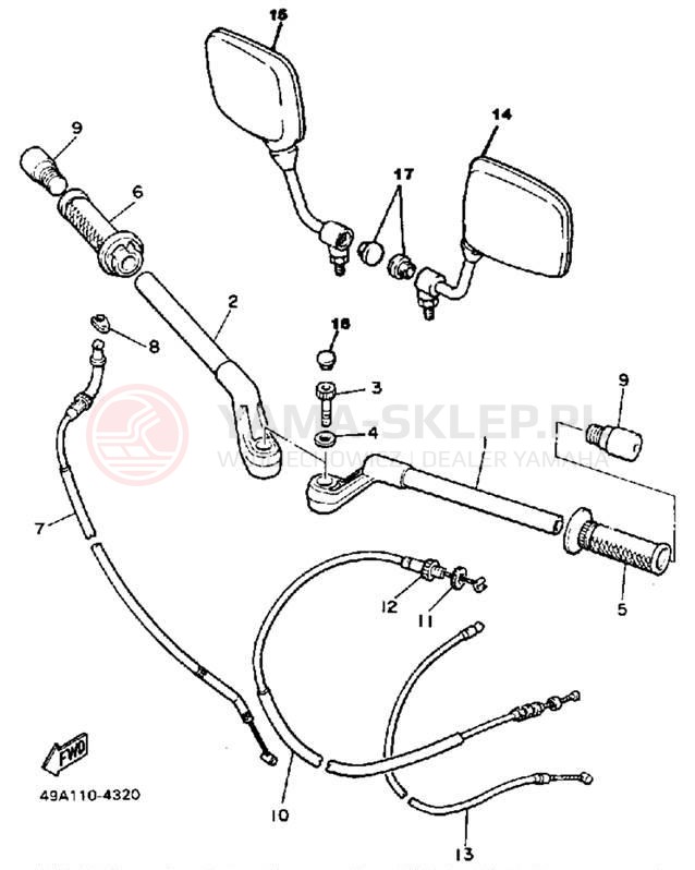 Schemat "Kierownica i osprzęt" do Yamaha FJ600LC/FJ600L