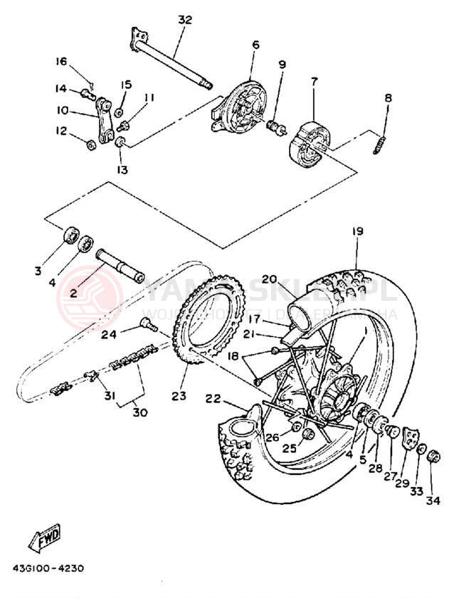 Schemat "Koło tył" do Yamaha IT200S