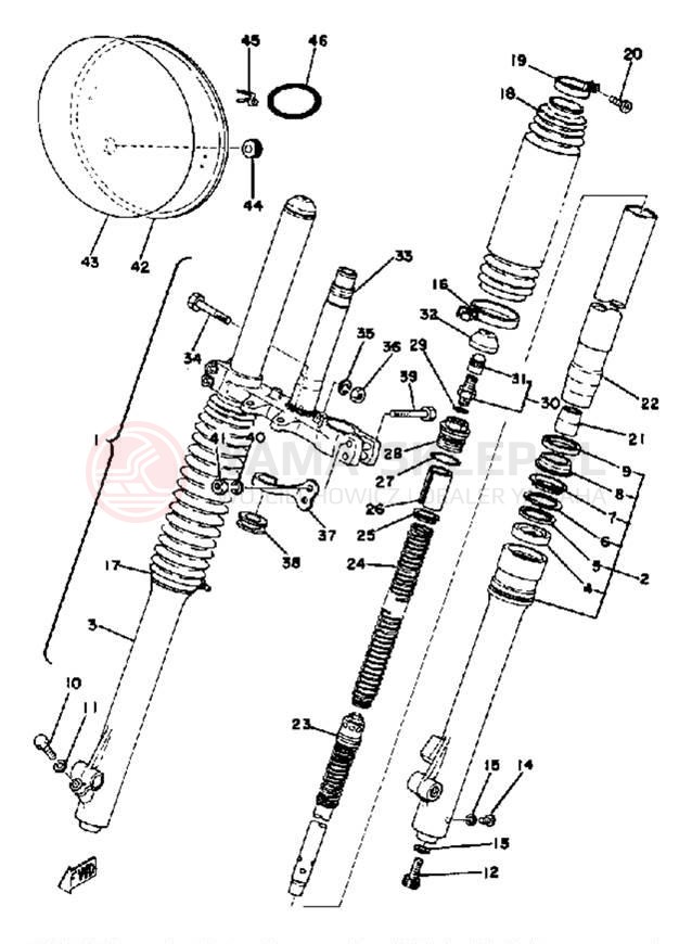 Schemat "Amortyzatory przód" do Yamaha YZ250D