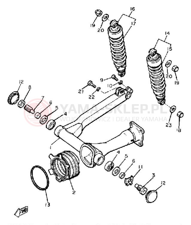 Schemat "wahacz, zawieszenie tył" do Yamaha XJ650 XJ650G
