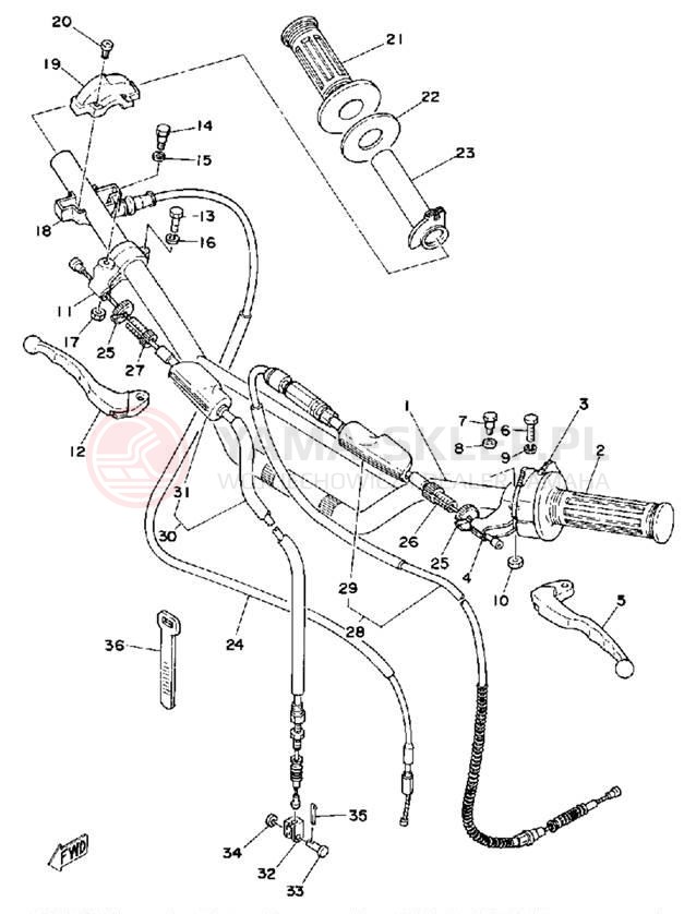Schemat "Kierownica i osprzęt" do Yamaha IT250F