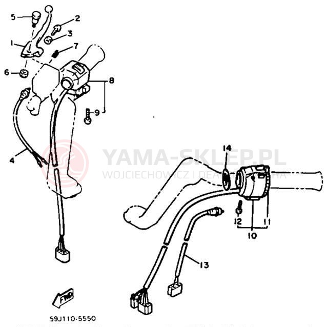 Schemat "Kierownica i osprzęt" do Yamaha XVZ12DN