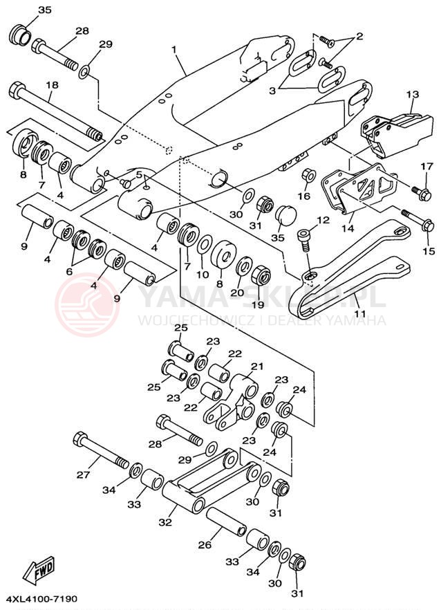 Schemat "wahacz" do Yamaha YZ125 YZ125J1