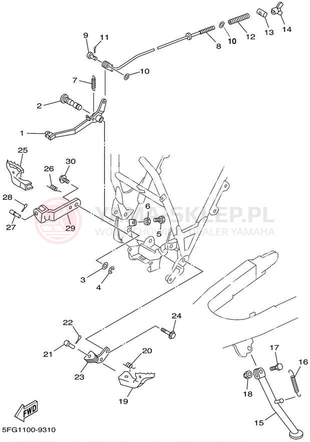 Schemat "Stopka postojowa i podnóżki" do Yamaha TTR225 TTR225PC/TTR225P